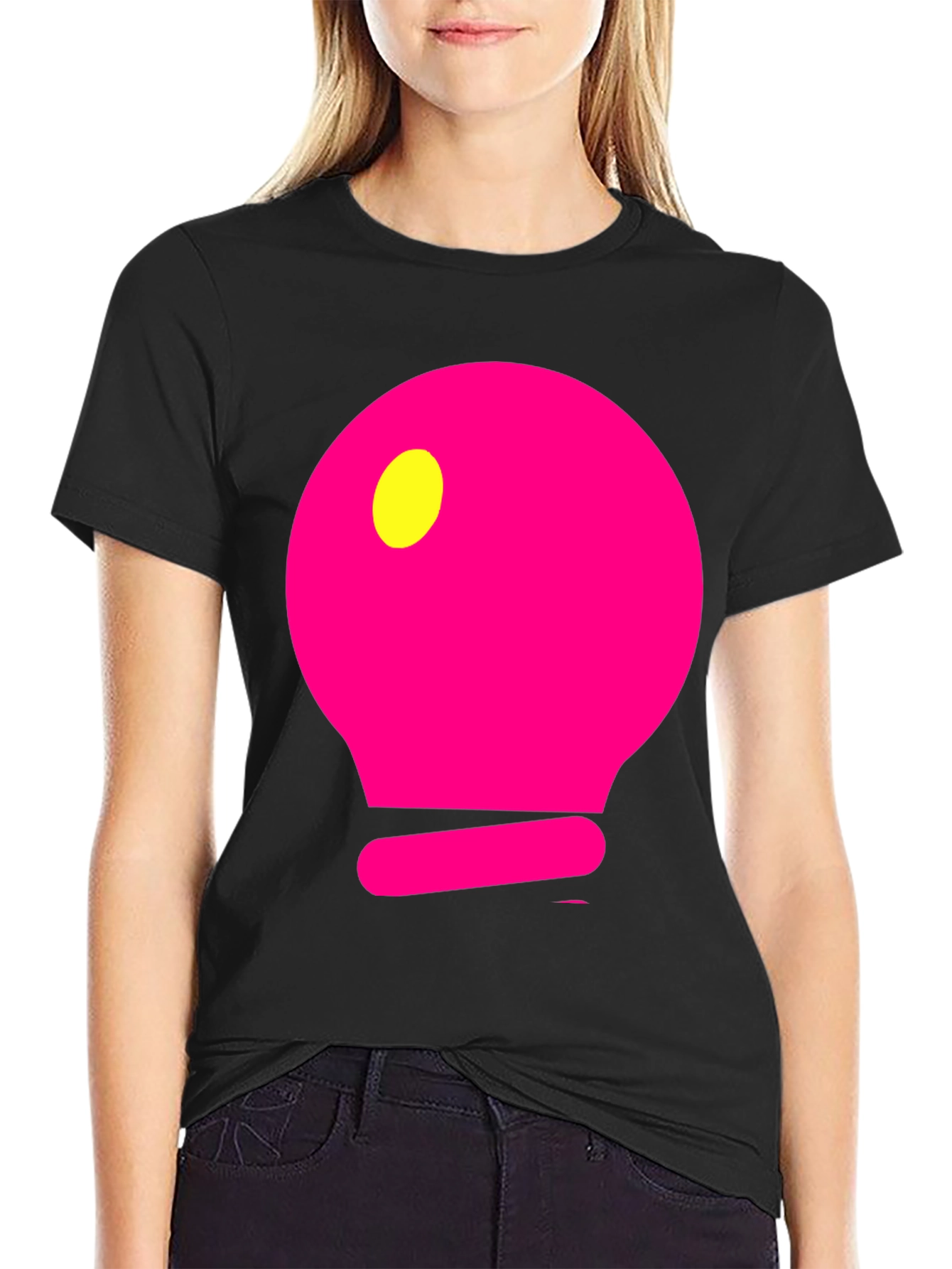 Mens Black T-Shirt with Pink Light Bulb Design