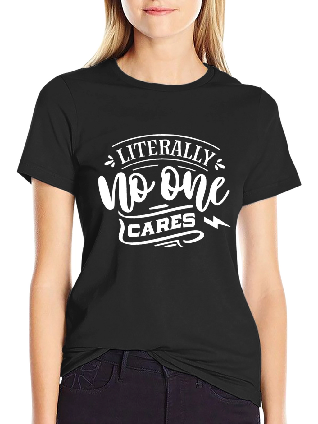 Funny Literally No One Cares Graphic Tee - Black