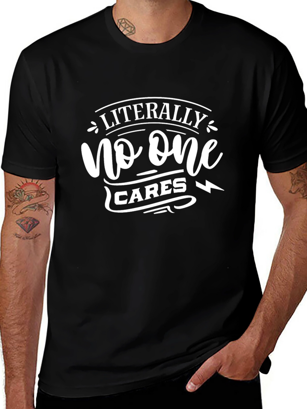 Funny Literally No One Cares Graphic Tee - Black