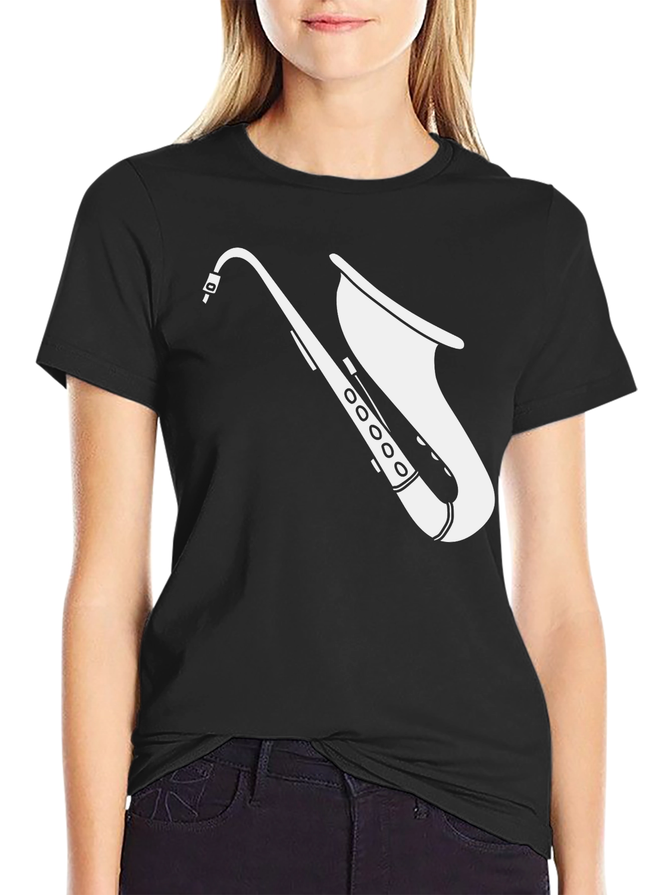 Cool Saxophone Graphic Tee - Black Cotton T-Shirt
