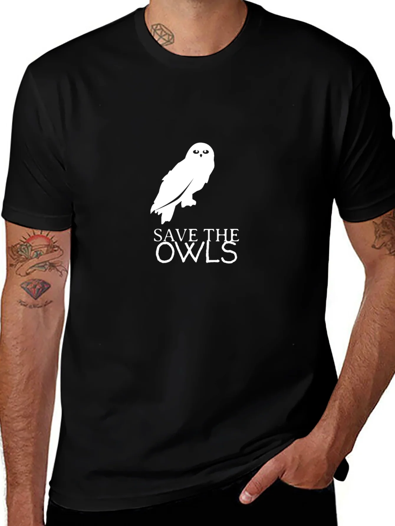 Save the Owls Graphic Tee - Black Cotton T-Shirt