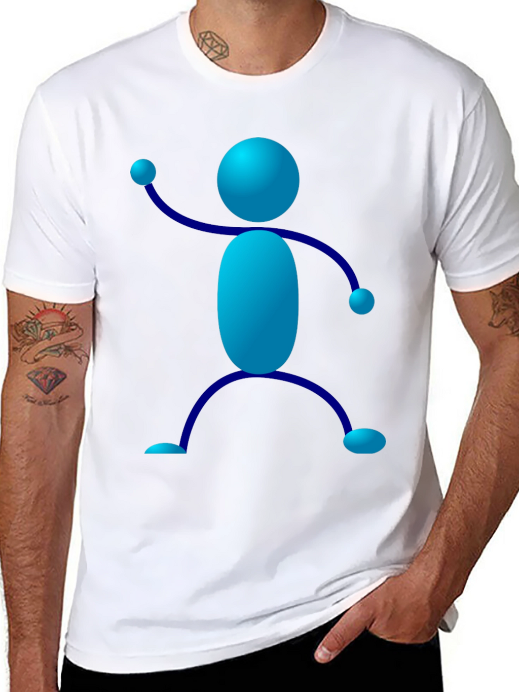 Funky Blue Stick Figure Graphic Tee - Black