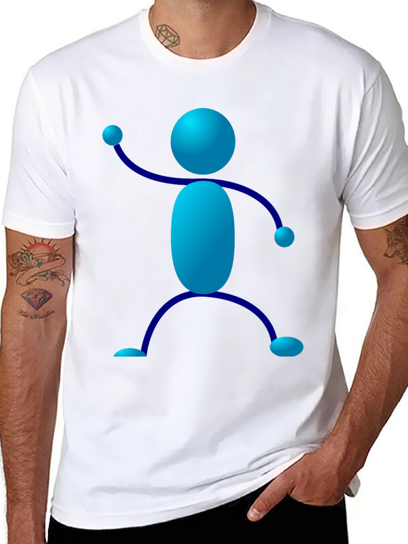 Funky Blue Stick Figure Graphic Tee - Black