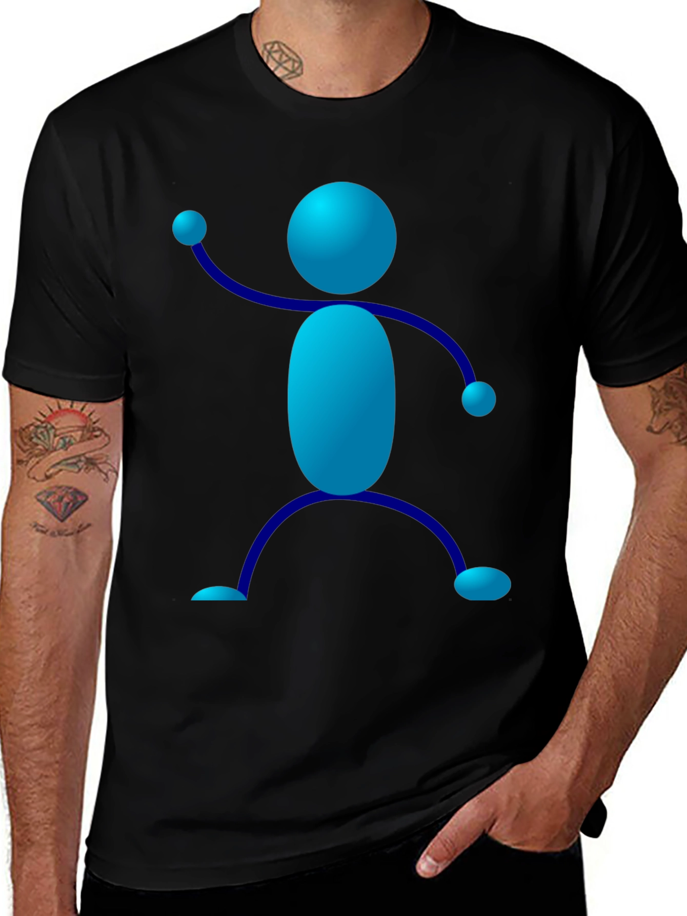 Funky Blue Stick Figure Graphic Tee - Black