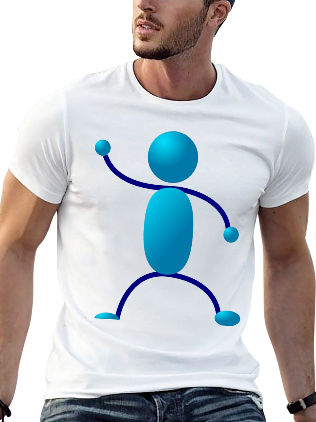 Funky Blue Stick Figure Graphic Tee - Black