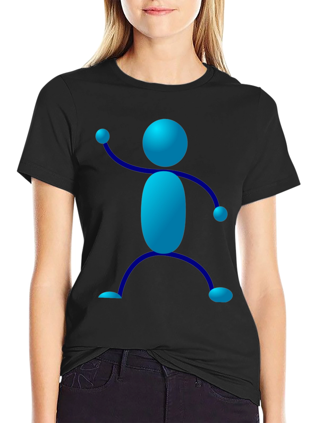 Funky Blue Stick Figure Graphic Tee - Black