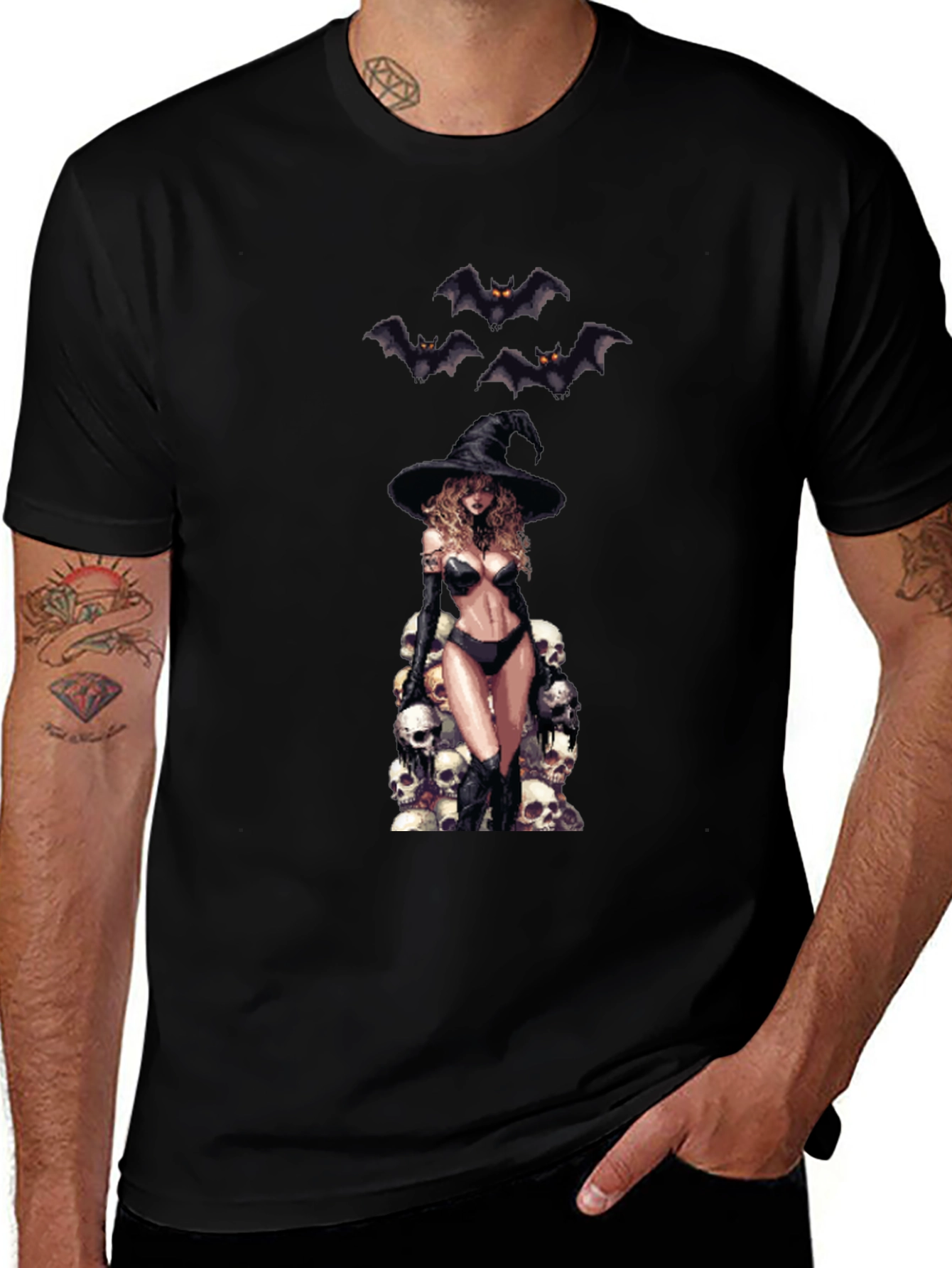 Skull Witch Graphic T-Shirt - Halloween Style