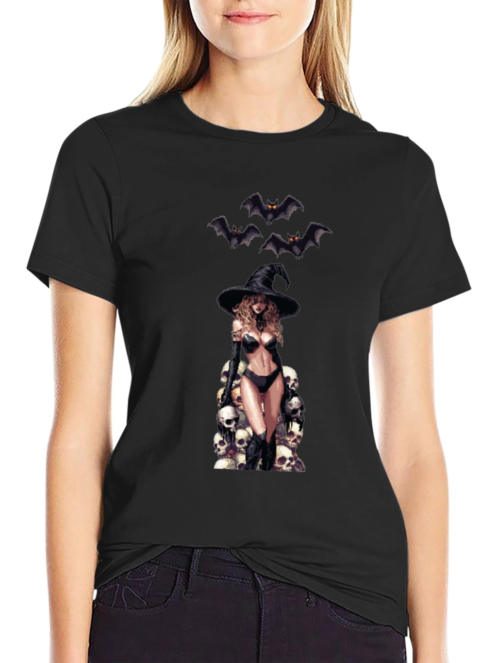 Skull Witch Graphic T-Shirt - Halloween Style