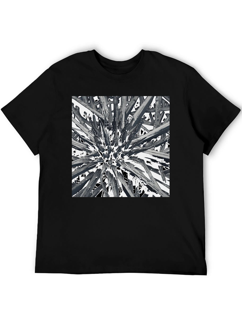 Abstract Spike Design Black Graphic Tee - Unique Style