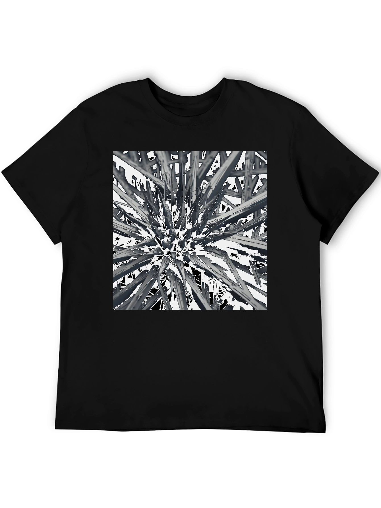 Abstract Spike Design Black Graphic Tee - Unique Style