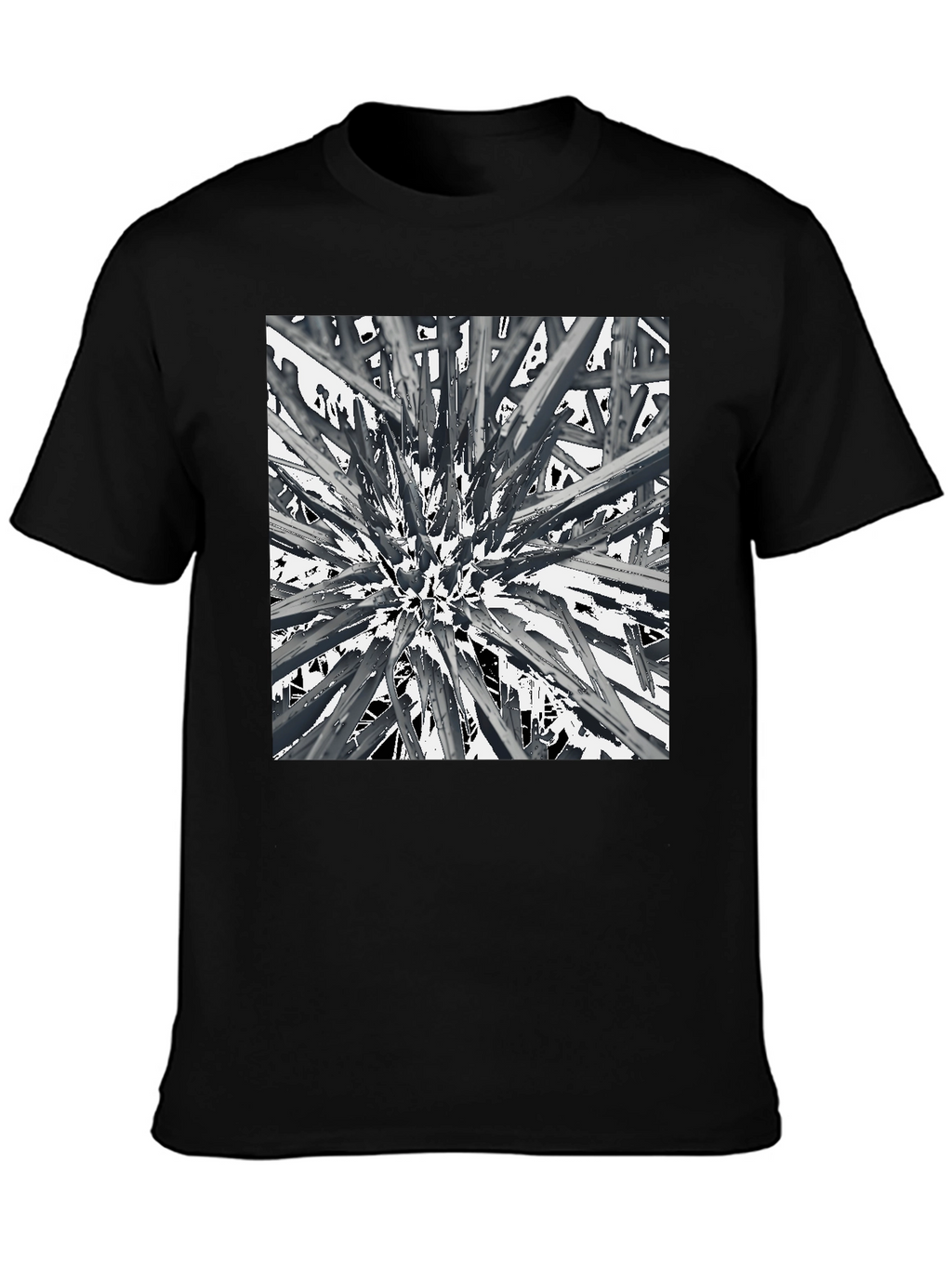 Abstract Spike Design Black Graphic Tee - Unique Style