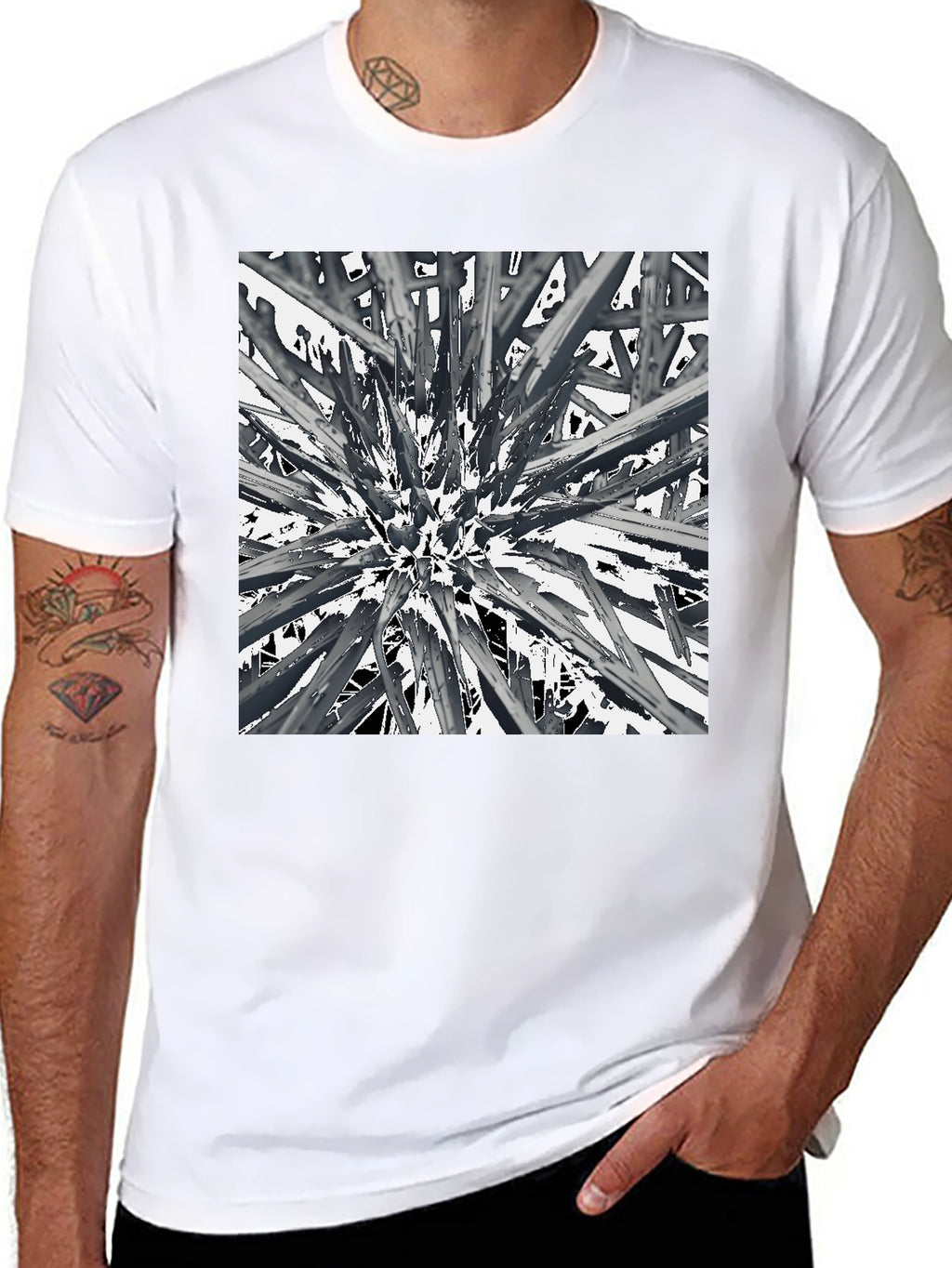 Abstract Spike Design Black Graphic Tee - Unique Style