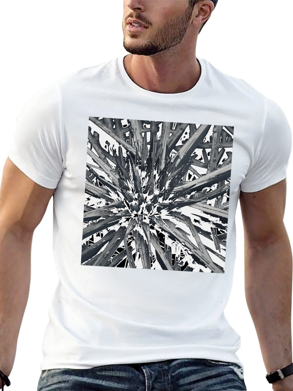 Abstract Spike Design Black Graphic Tee - Unique Style