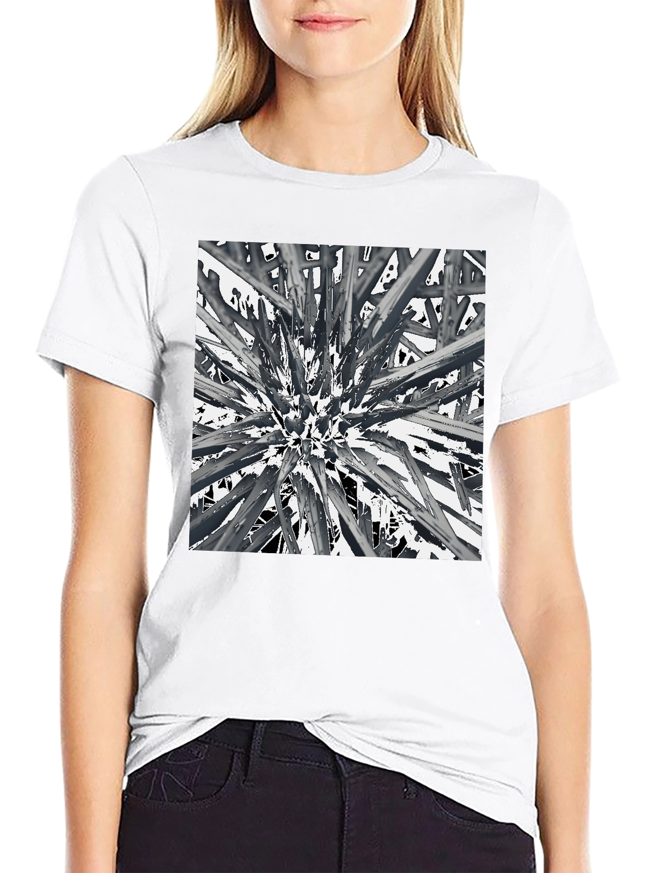 Abstract Spike Design Black Graphic Tee - Unique Style