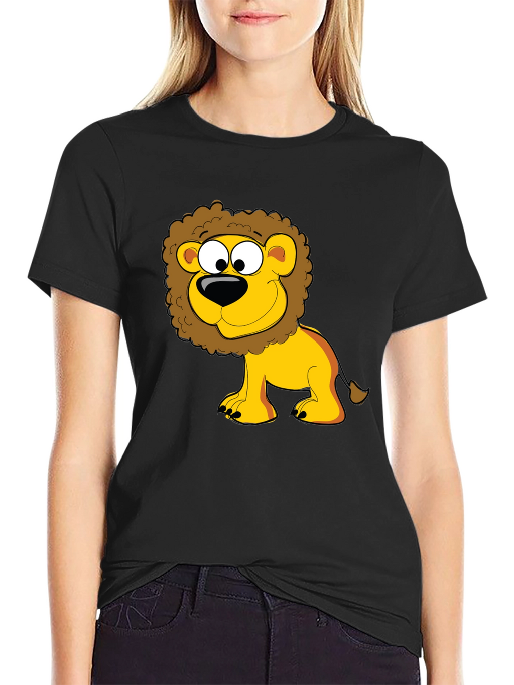 Lion Cartoon Graphic Black T-Shirt