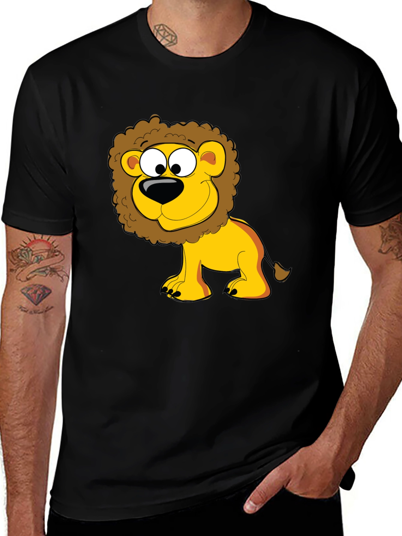 Lion Cartoon Graphic Black T-Shirt