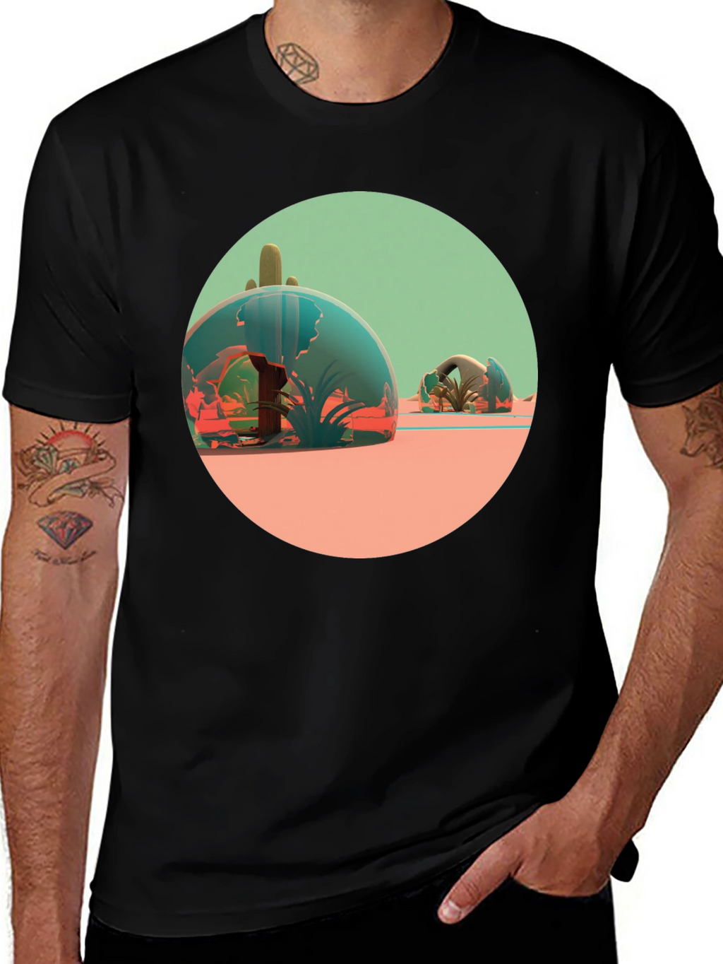 Desert Terrarium Graphic Tee - Black Cotton Blend