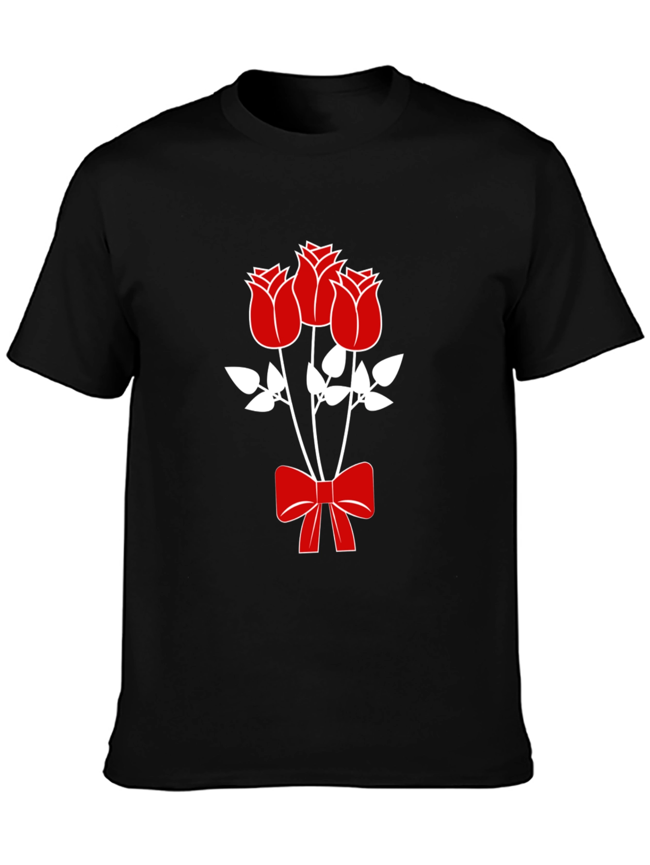 Mens Black Graphic Tee - Roses & Bow