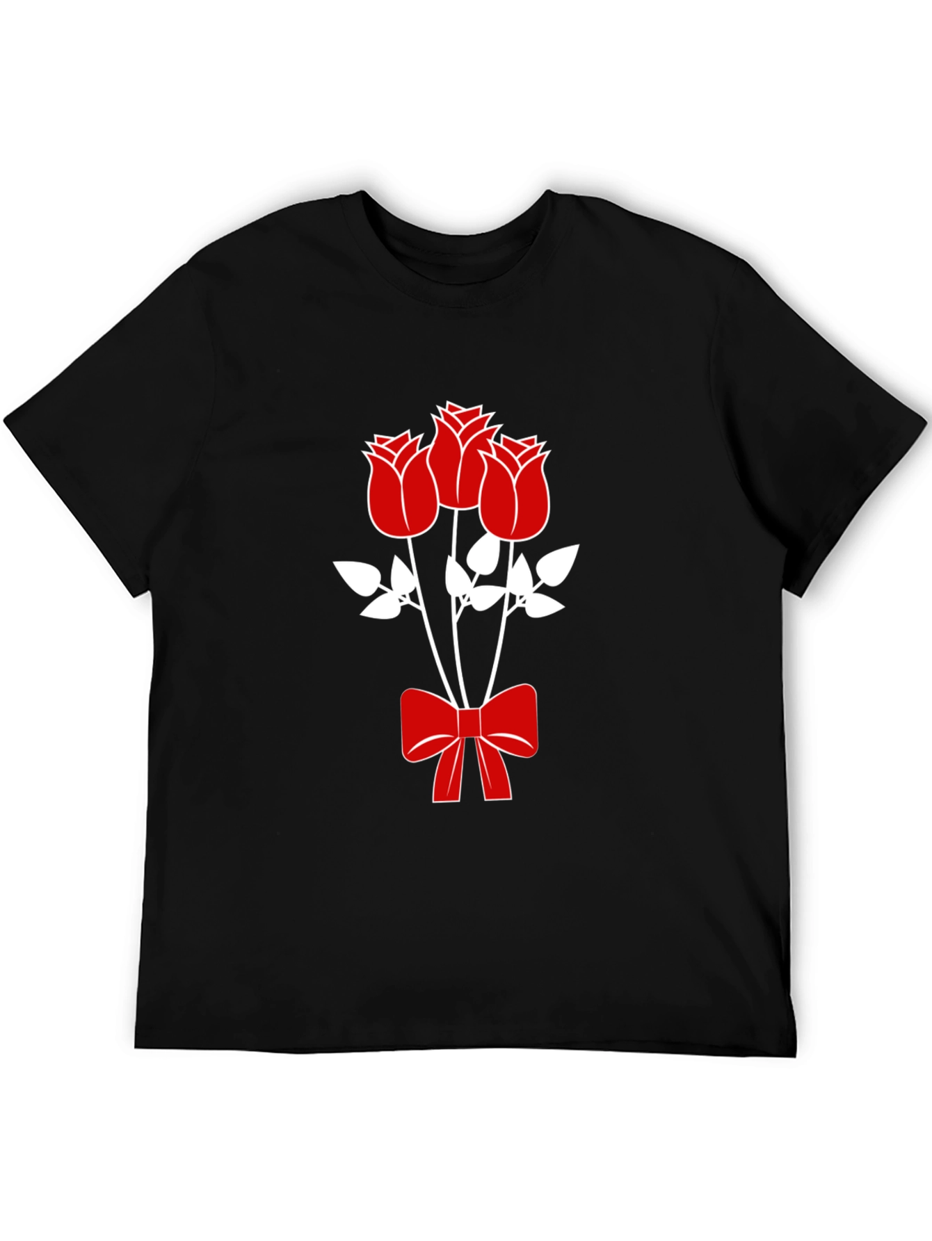 Mens Black Graphic Tee - Roses & Bow