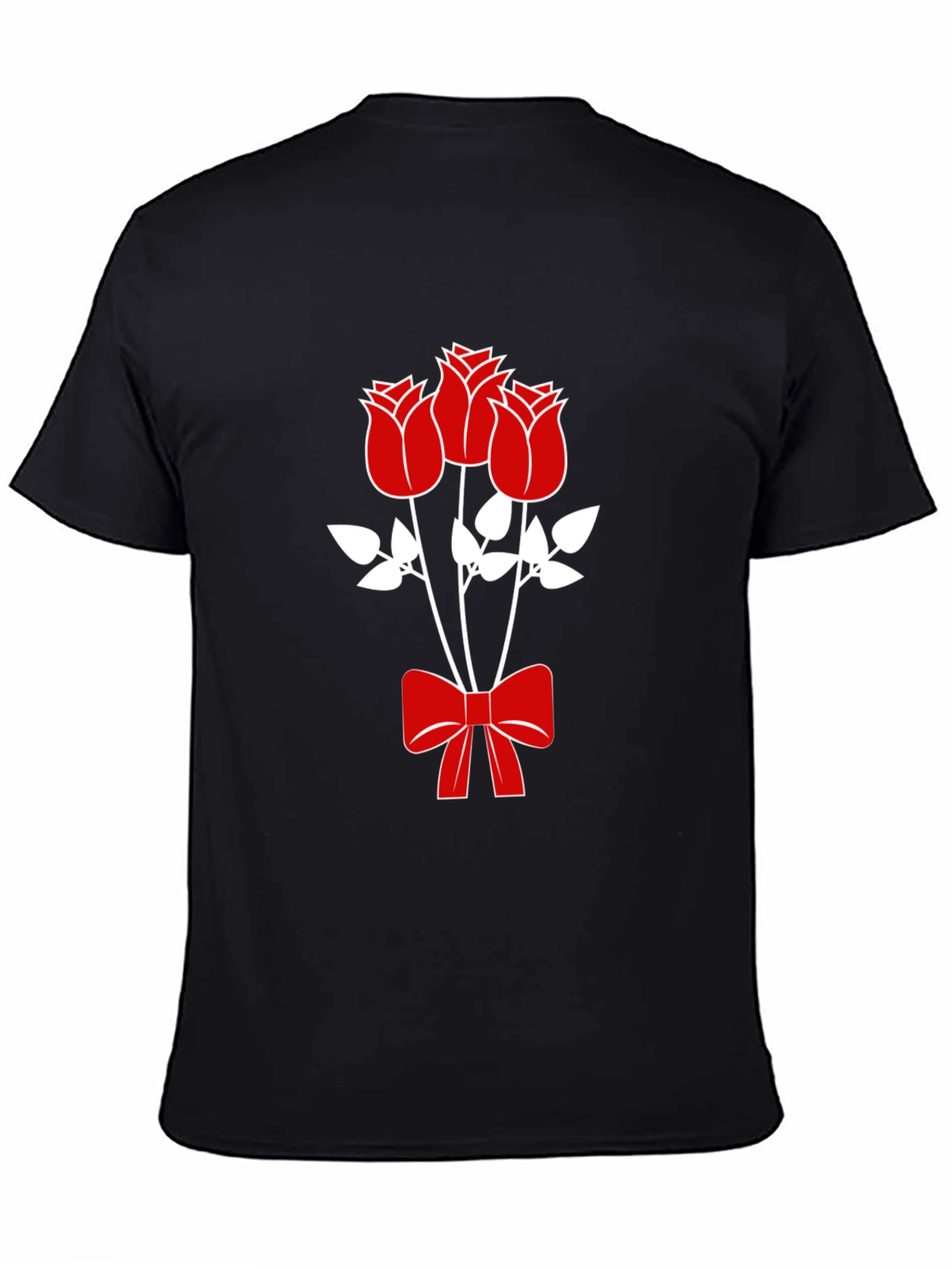 Mens Black Graphic Tee - Roses & Bow