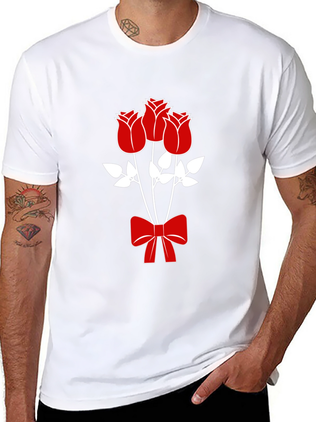 Mens Black Graphic Tee - Roses & Bow