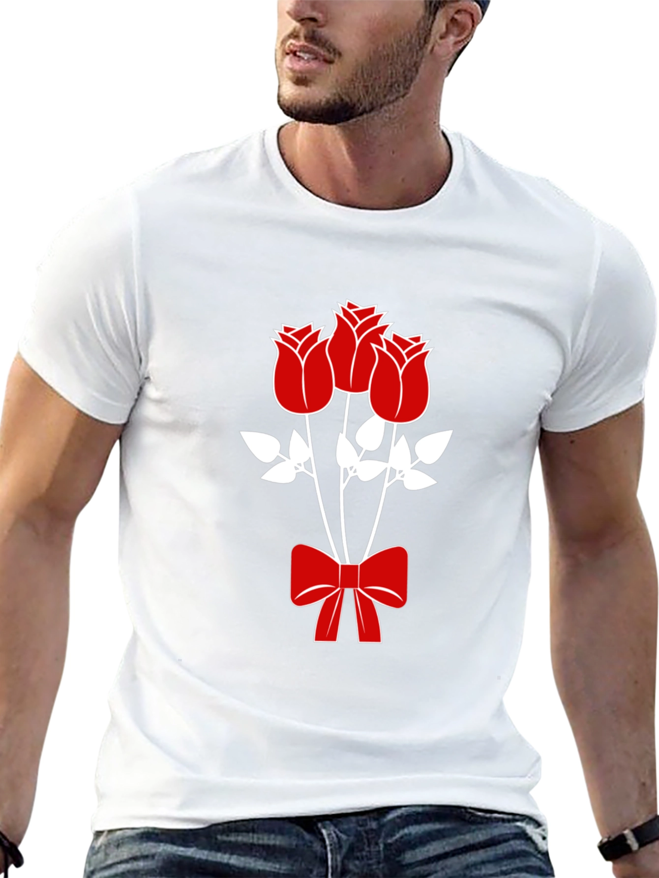 Mens Black Graphic Tee - Roses & Bow