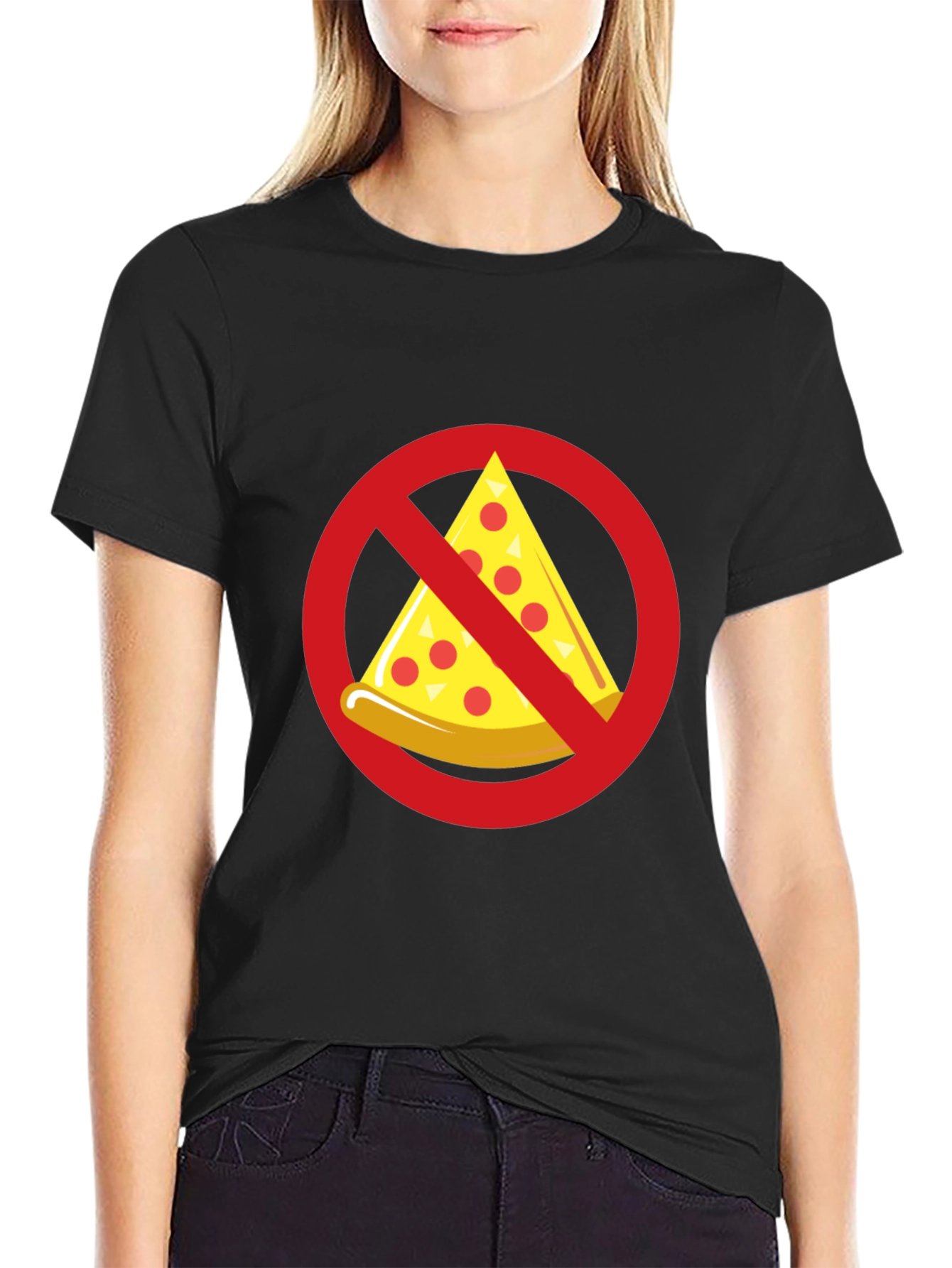 No Pizza Black T-Shirt - Novelty Graphic Tee