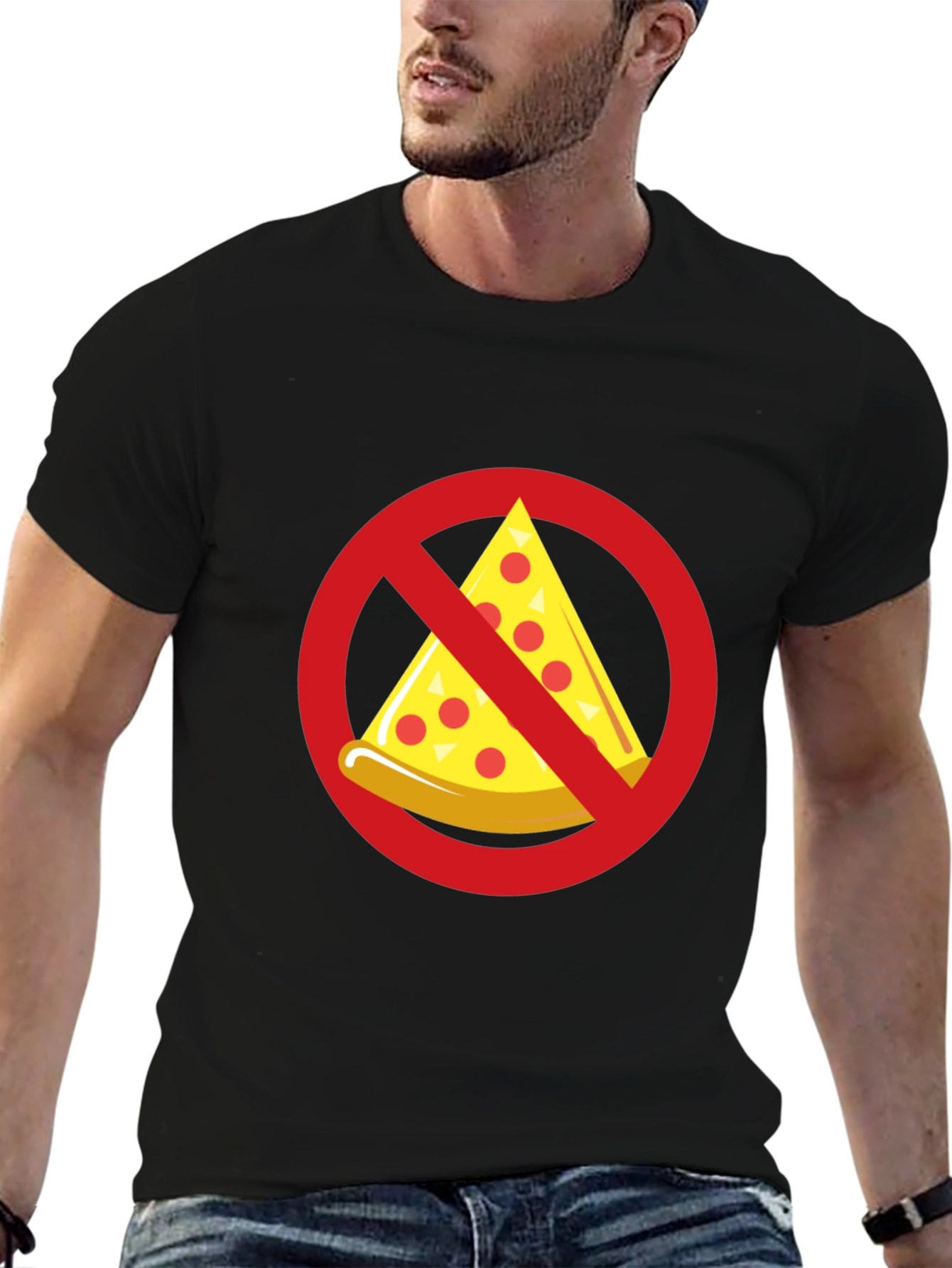 No Pizza Black T-Shirt - Novelty Graphic Tee
