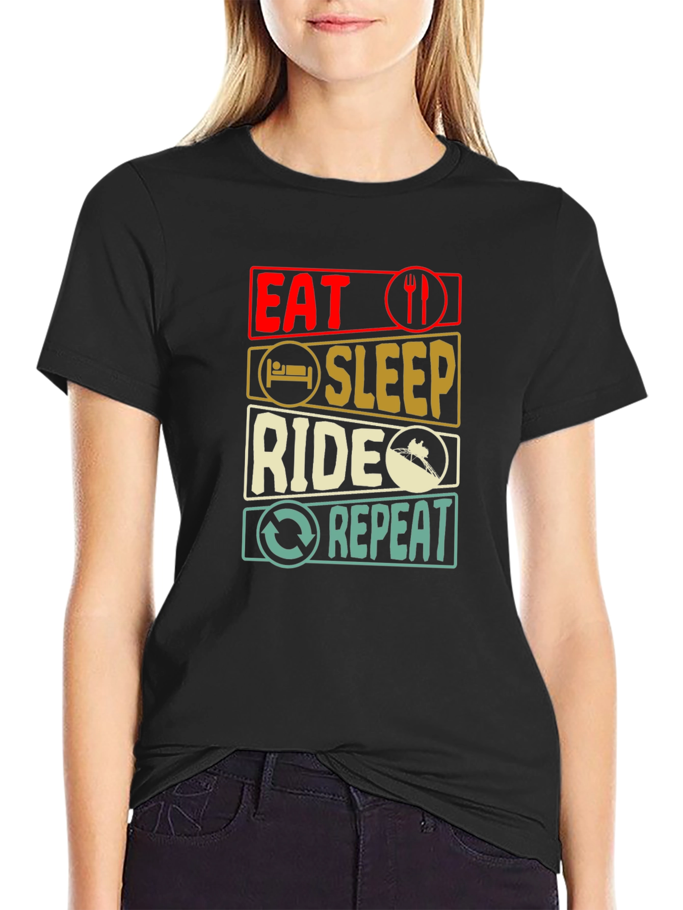 Eat Sleep Ride Repeat T-Shirt - Black Cotton Tee