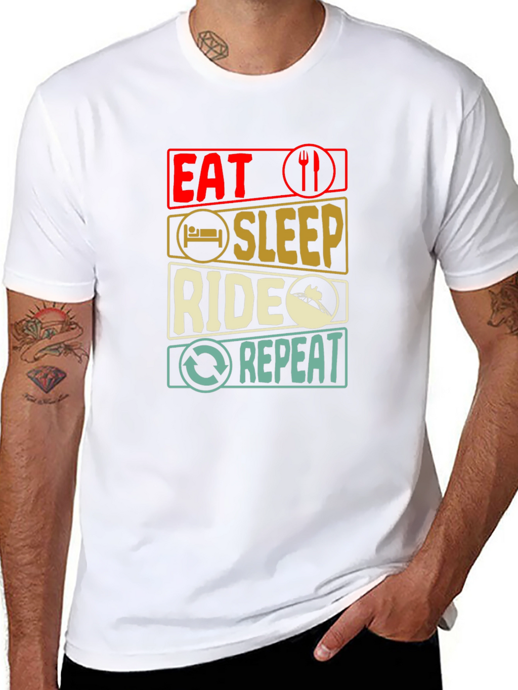 Eat Sleep Ride Repeat T-Shirt - Black Cotton Tee