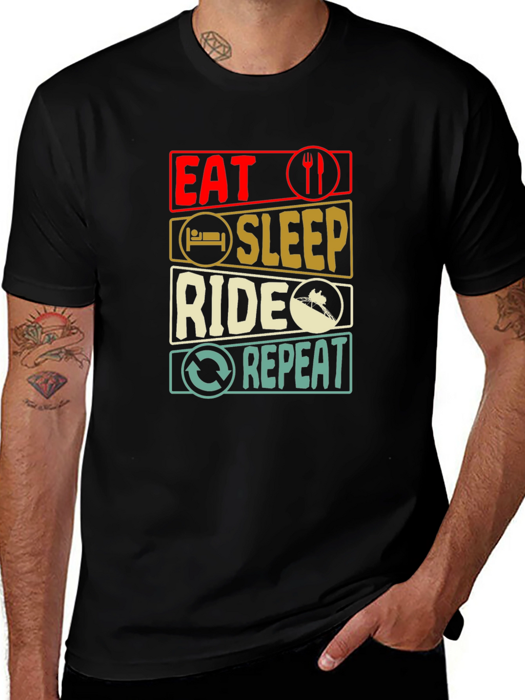Eat Sleep Ride Repeat T-Shirt - Black Cotton Tee