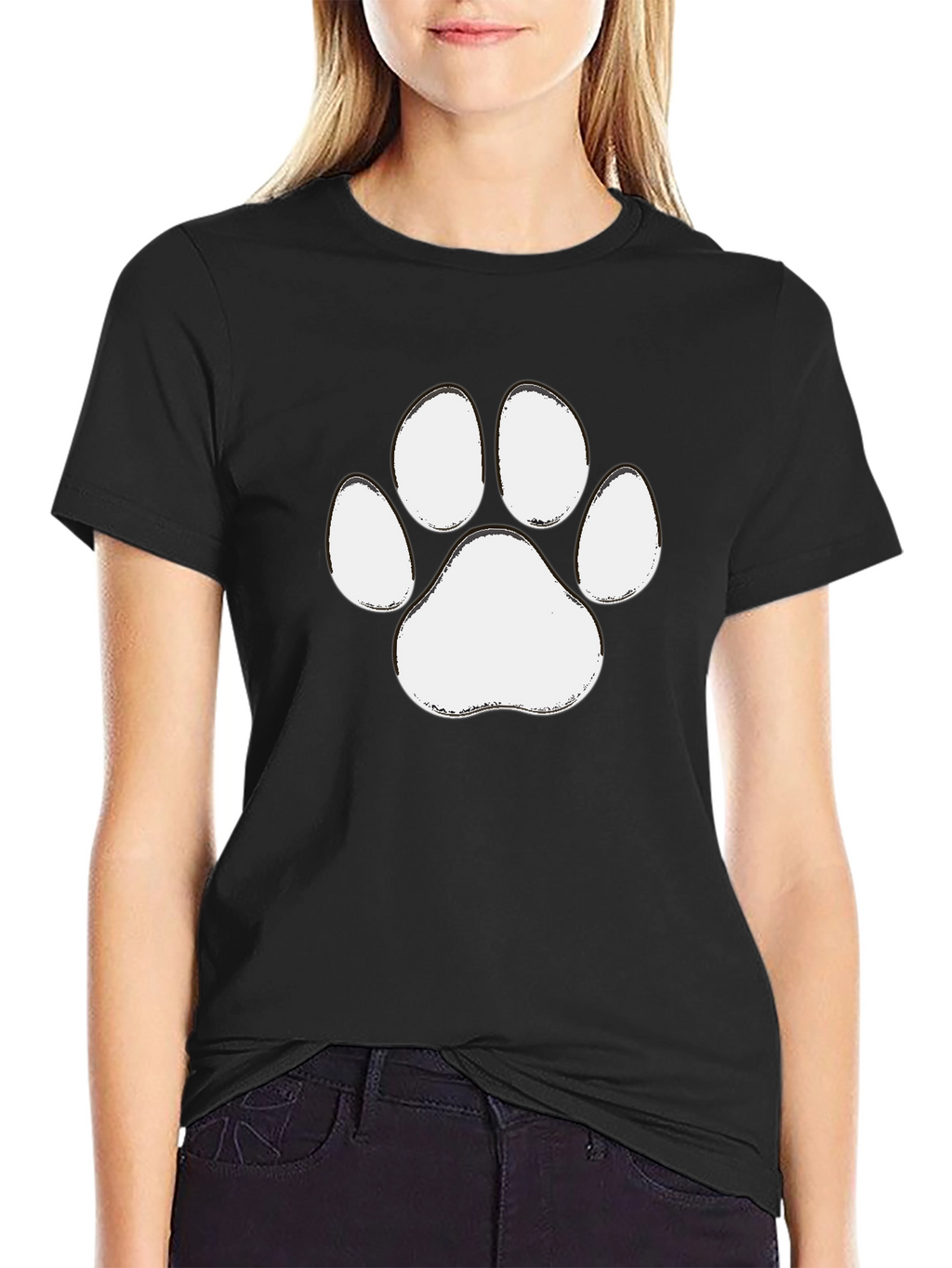 Paw Print Graphic Tee - Casual Black T-Shirt