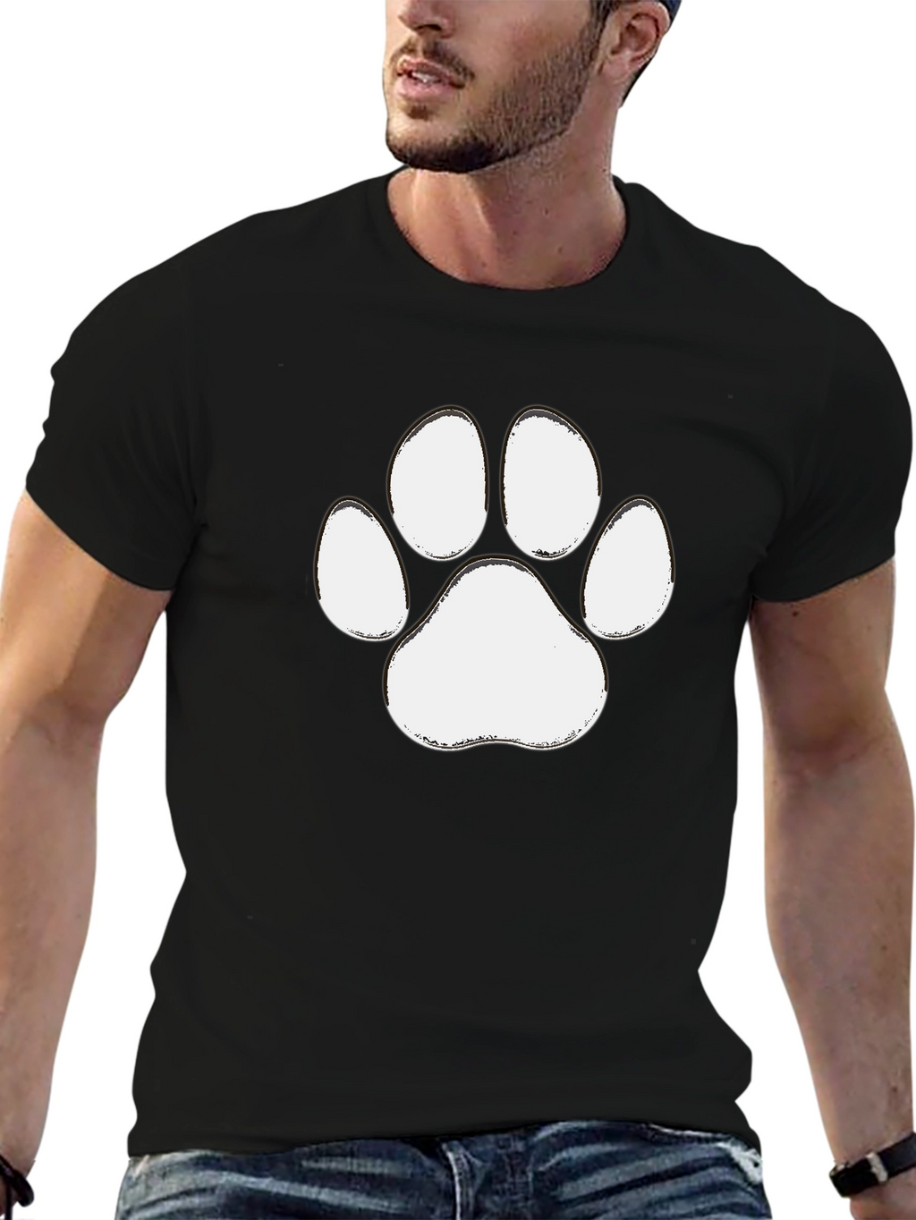 Paw Print Graphic Tee - Casual Black T-Shirt