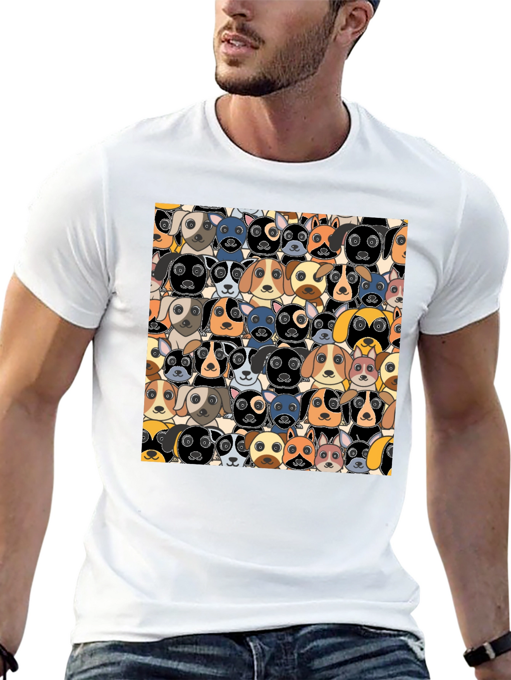 Cartoon Dog Faces Pattern T-Shirt