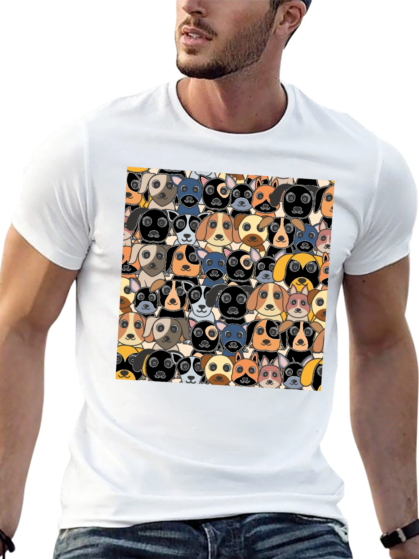Cartoon Dog Faces Pattern T-Shirt