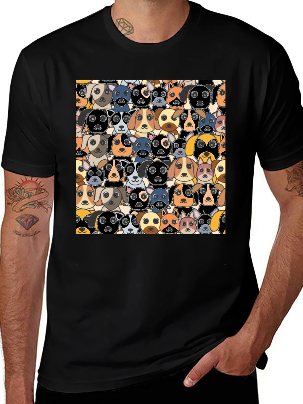 Cartoon Dog Faces Pattern T-Shirt
