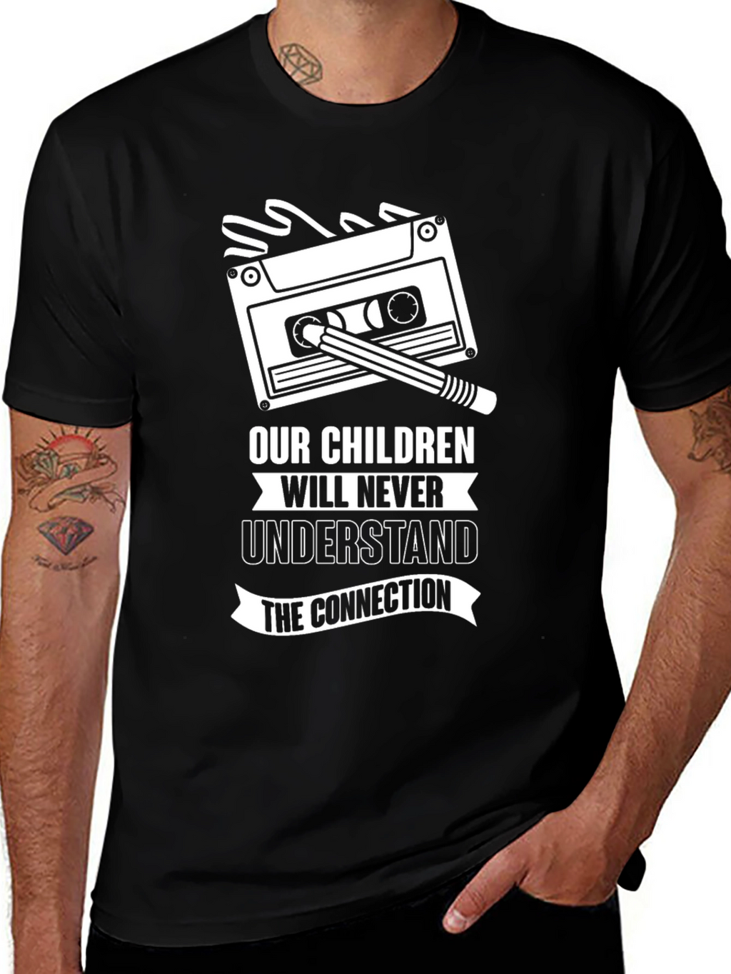Retro Cassette Tape & Pencil Graphic T-Shirt
