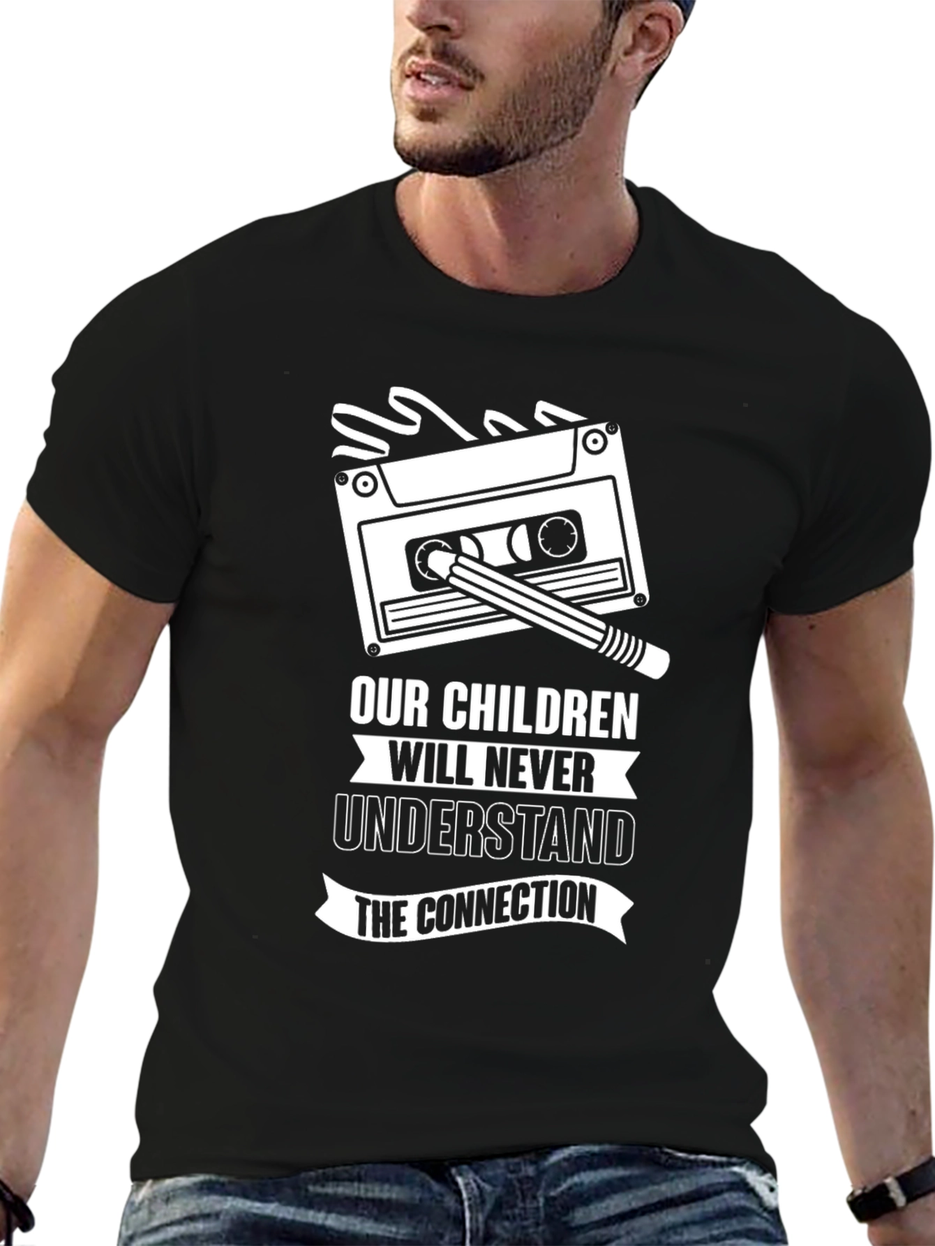 Retro Cassette Tape & Pencil Graphic T-Shirt