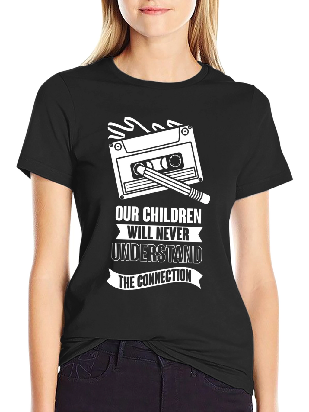 Retro Cassette Tape & Pencil Graphic T-Shirt