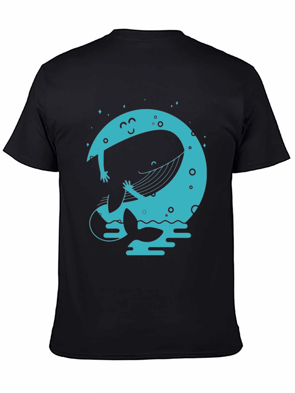 Moon Whale Graphic Tee - Black Cotton Blend