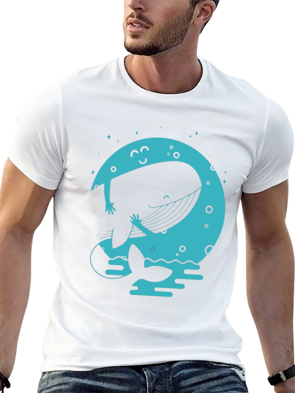 Moon Whale Graphic Tee - Black Cotton Blend
