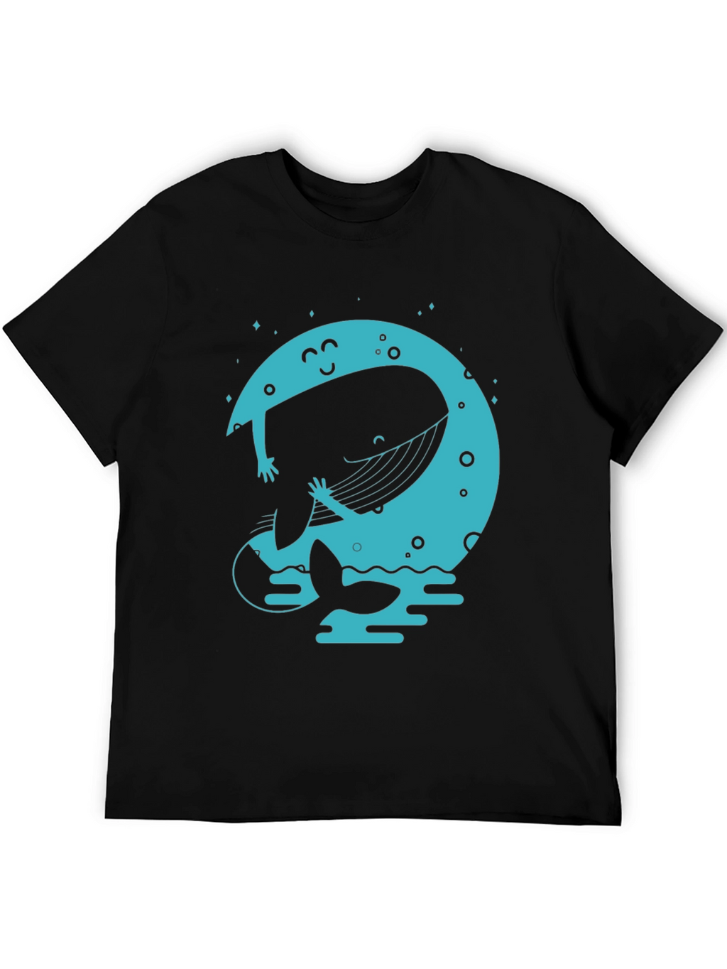 Moon Whale Graphic Tee - Black Cotton Blend