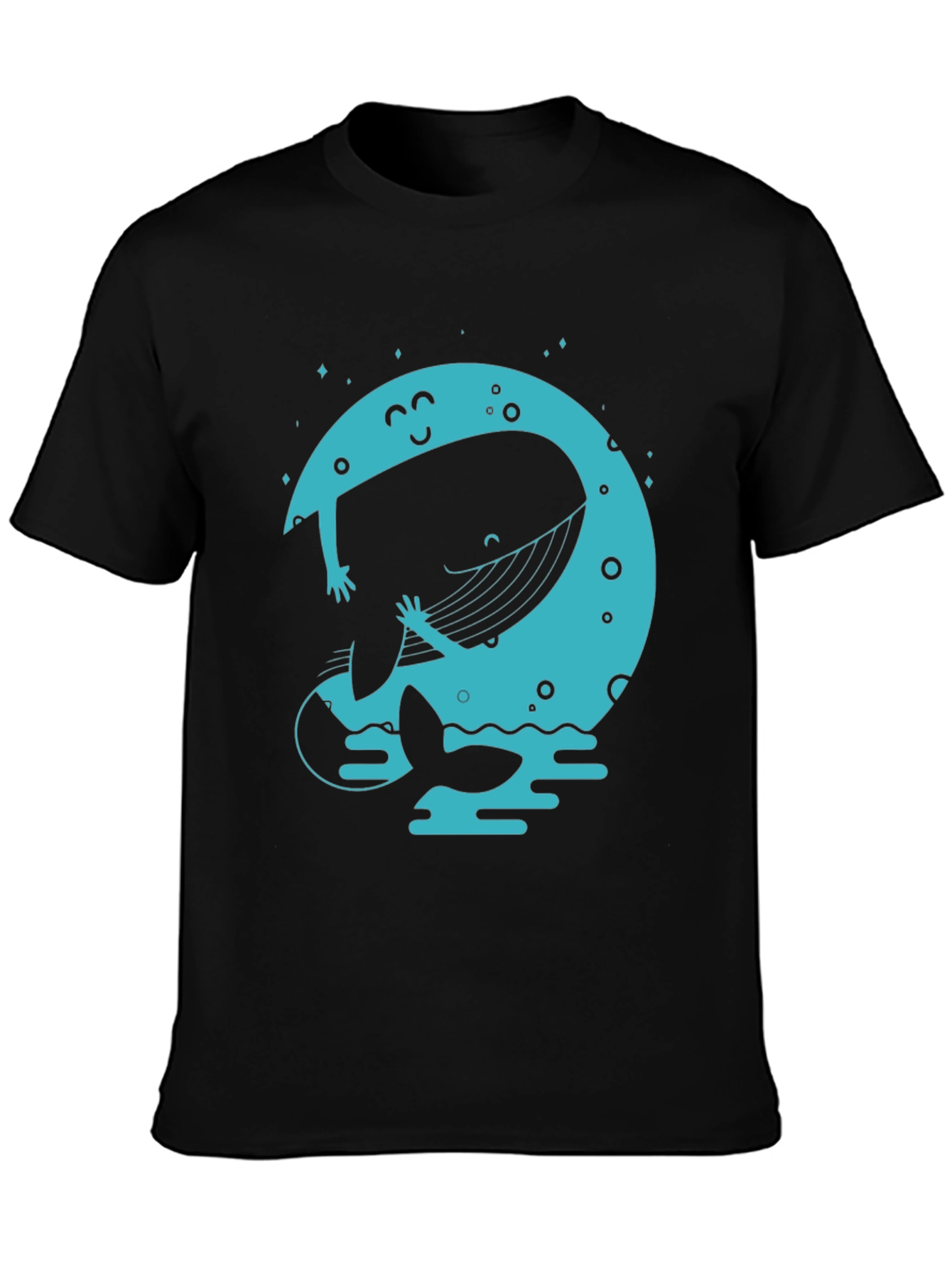 Moon Whale Graphic Tee - Black Cotton Blend