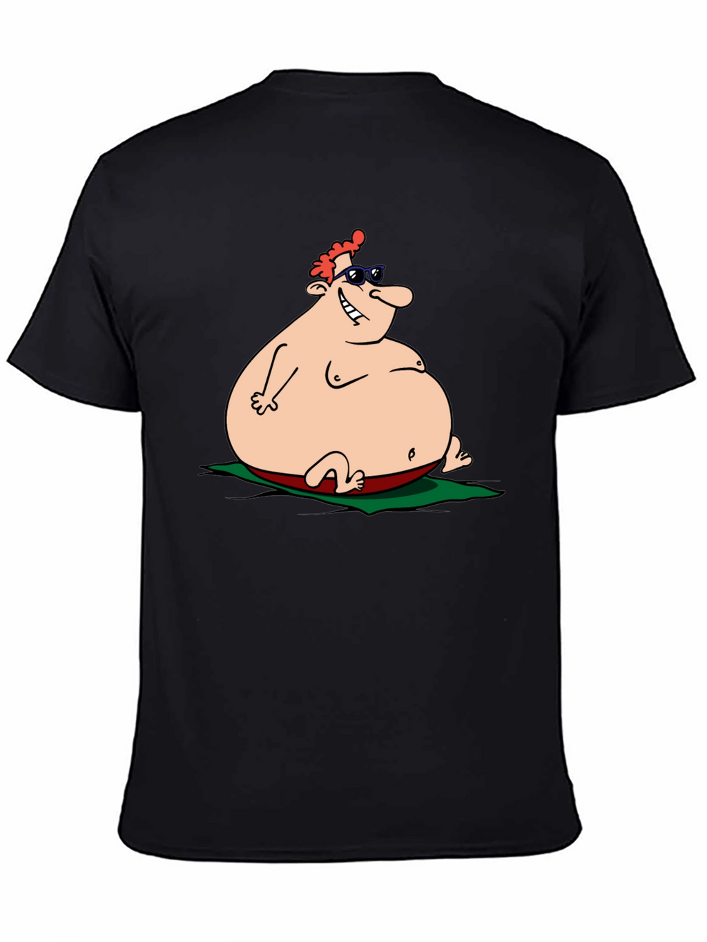 Humorous Cartoon Sunbather Black T-Shirt