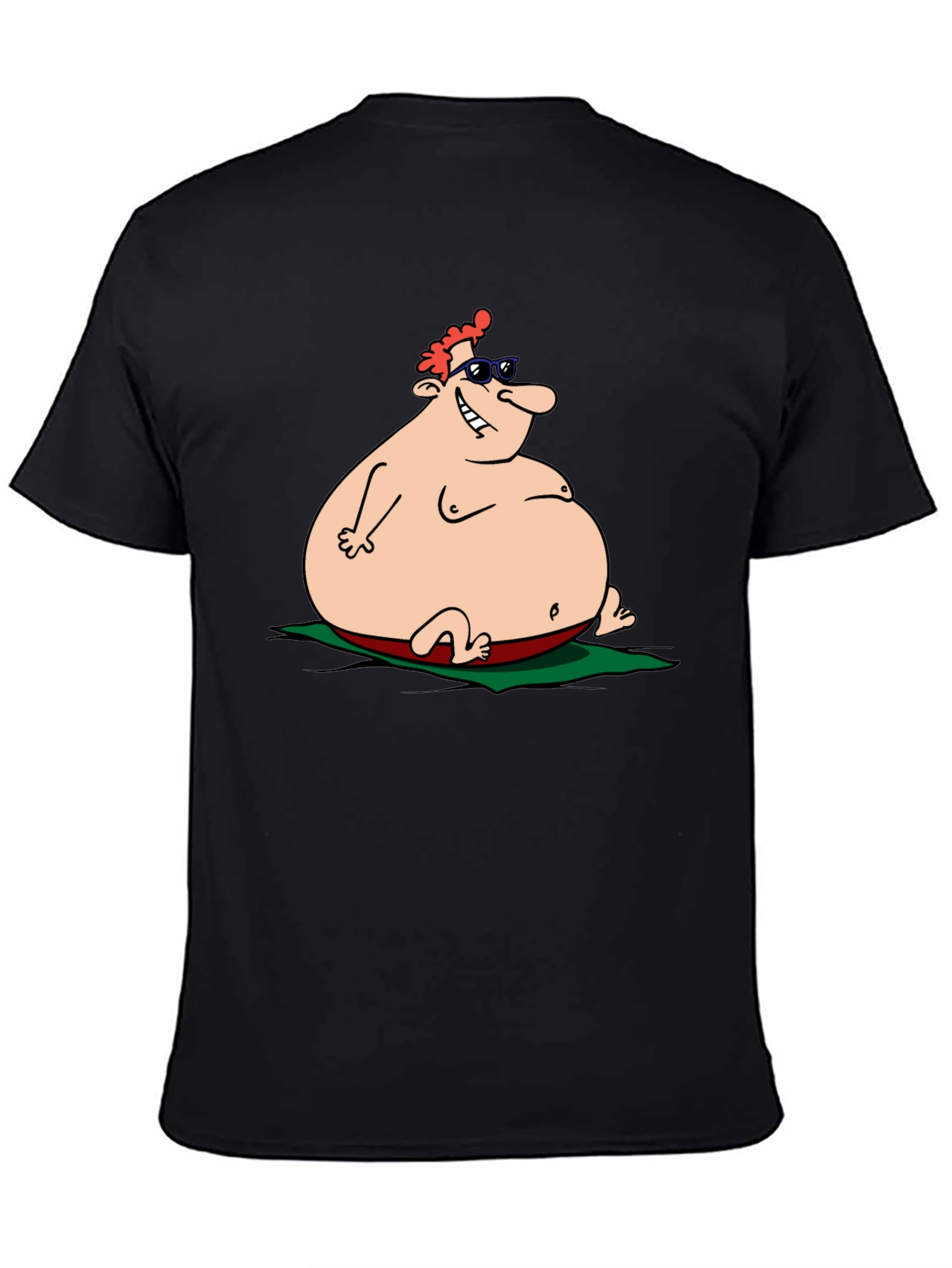Humorous Cartoon Sunbather Black T-Shirt