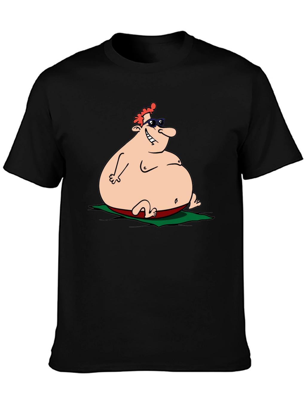 Humorous Cartoon Sunbather Black T-Shirt