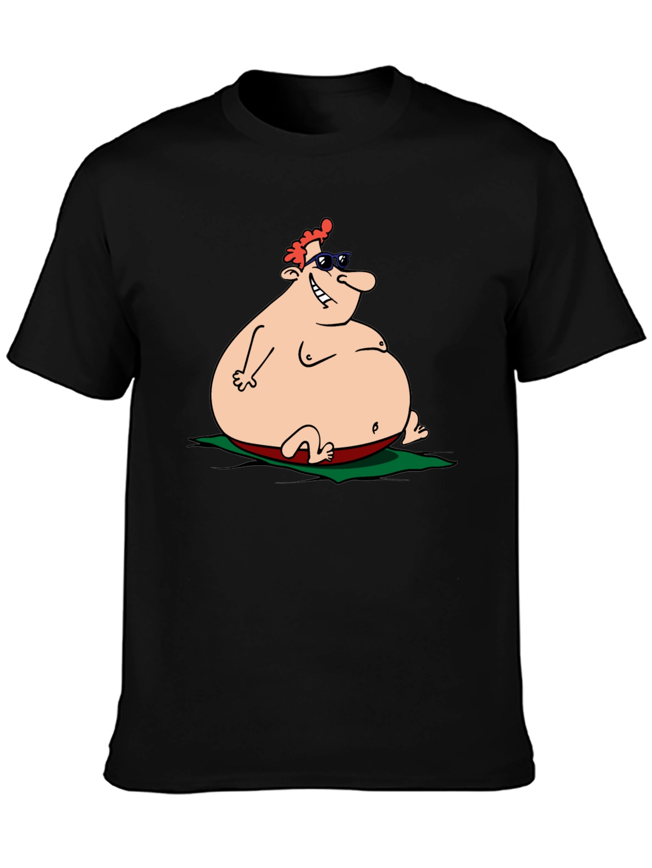 Humorous Cartoon Sunbather Black T-Shirt