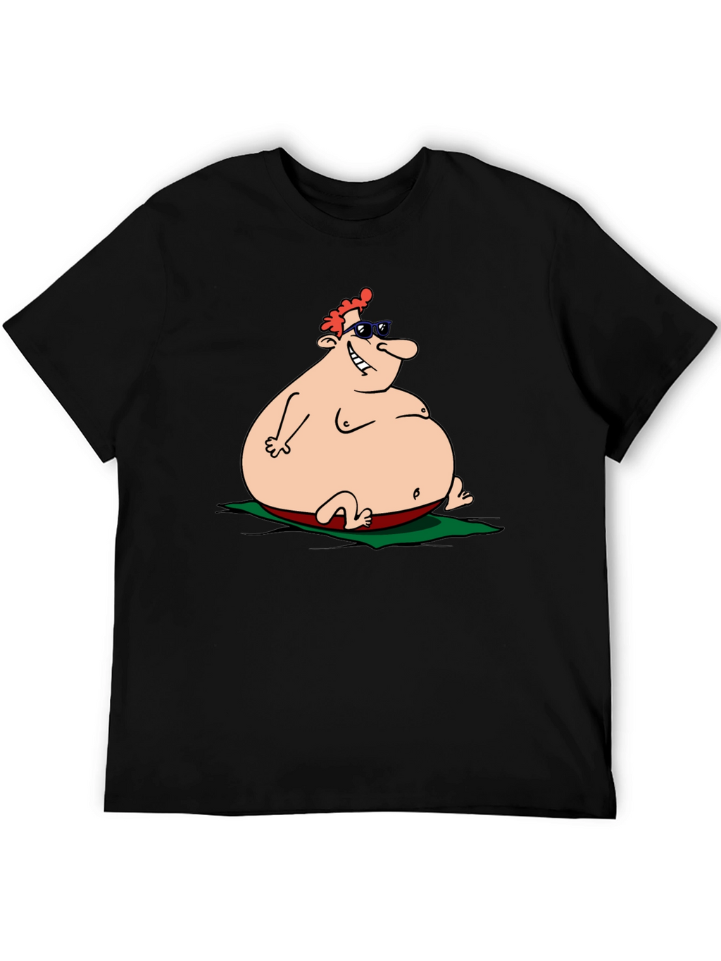 Humorous Cartoon Sunbather Black T-Shirt