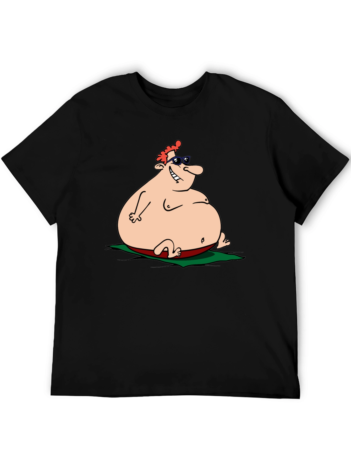 Humorous Cartoon Sunbather Black T-Shirt