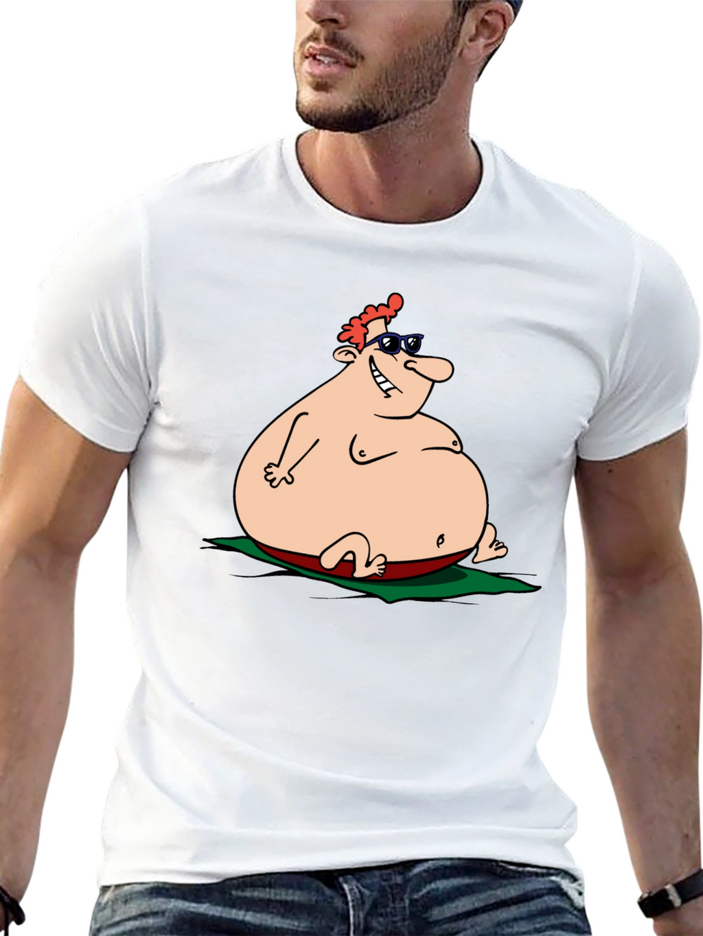 Humorous Cartoon Sunbather Black T-Shirt